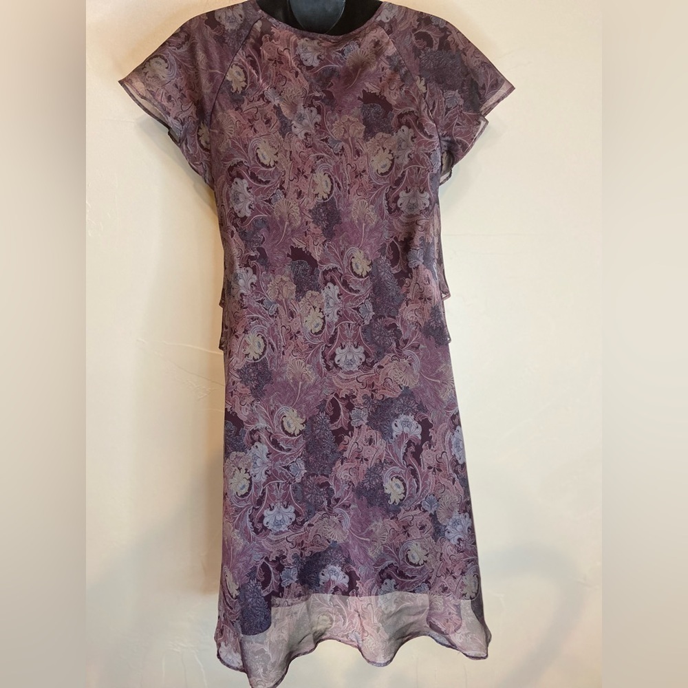 R&M Richards~Floral Sheer Layered Dress~Short Bell Sleeve~Vintage~Lined~Size 10P - Picture 11 of 11